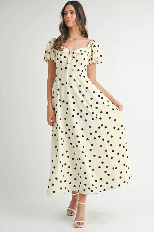 midi dress polka dot Cream