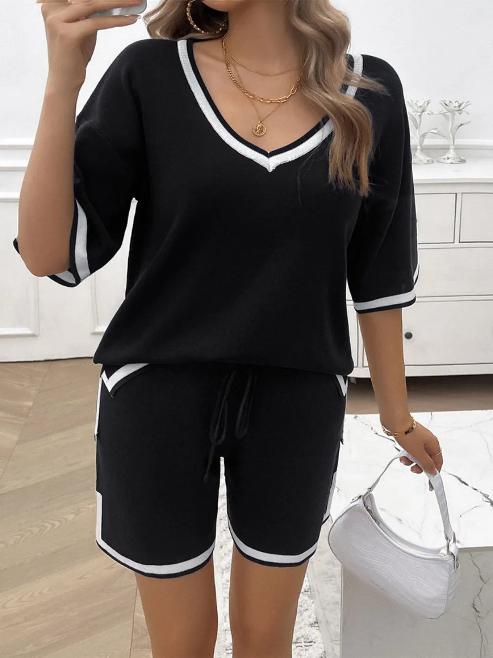 V-Neck Top and Shorts Set