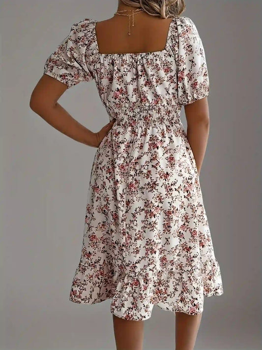 Short Sleeve Floral Midi Dress