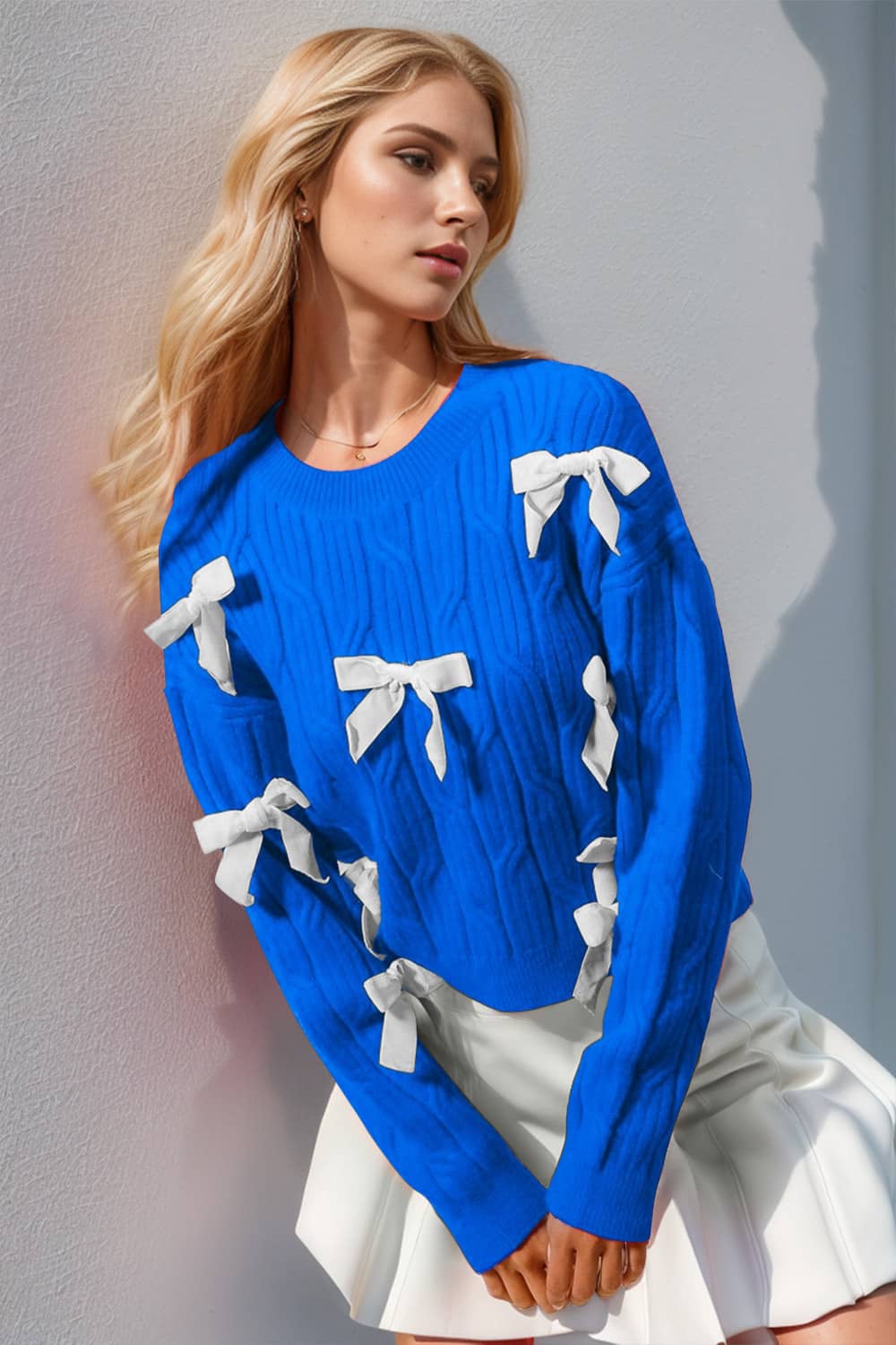 womens sweater with bow Blue