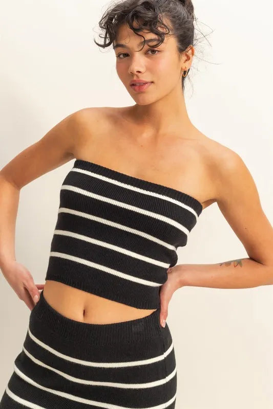 black and white striped tube top