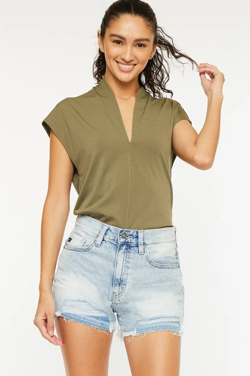 High Waisted Denim Shorts With Raw Hem Light Blue