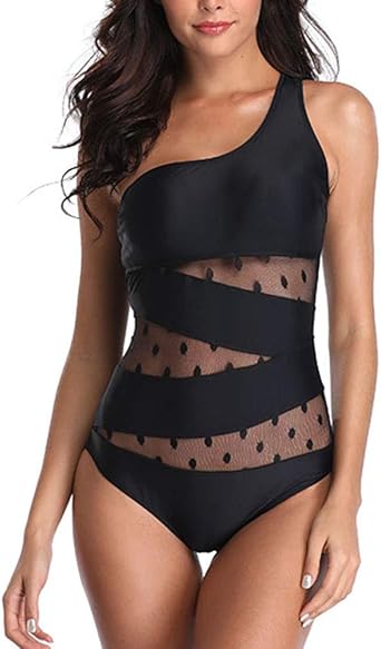 one piece one shoulder swimsuit Black