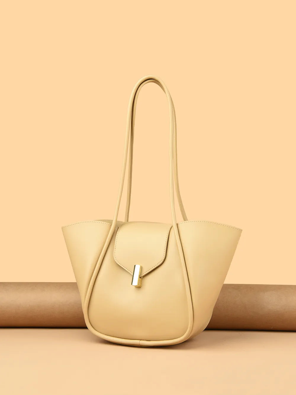 Faux Leather Shoulder Bag with Pouch Khaki One Size