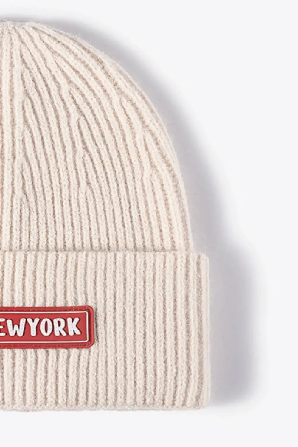 NEWYORK Patch Rib-Knit Cuffed Beanie