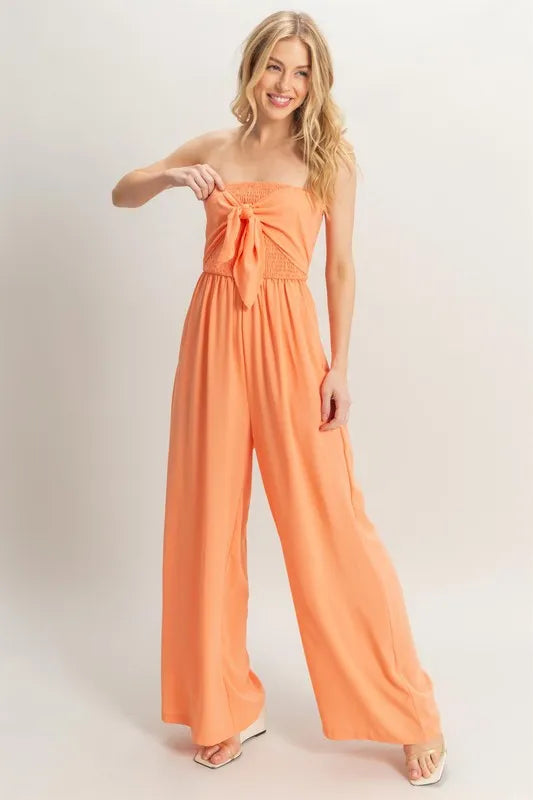 Women's Orange Jumpsuit Strapless Orange