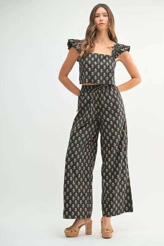 floral two piece pants set