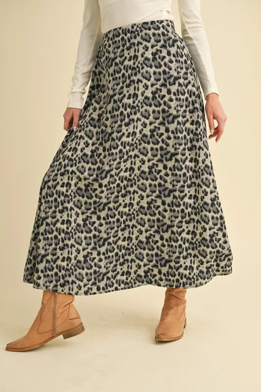 leopard print midi skirt