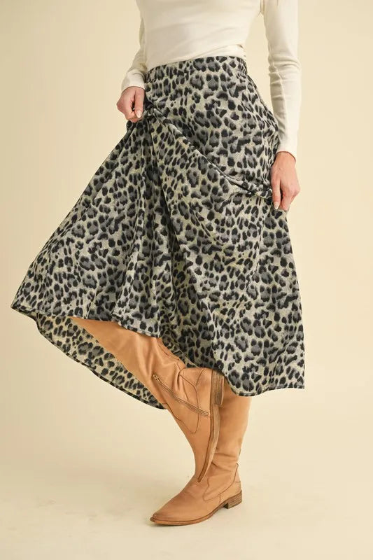 leopard print midi skirt
