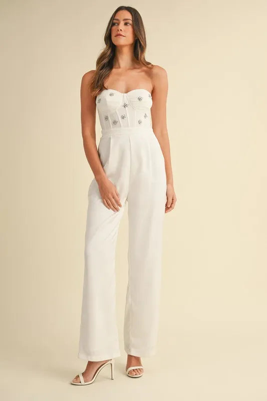 white rhinestone jumpsuit