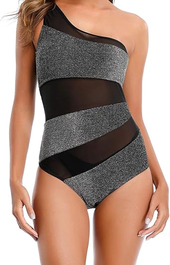 one piece one shoulder swimsuit Silver