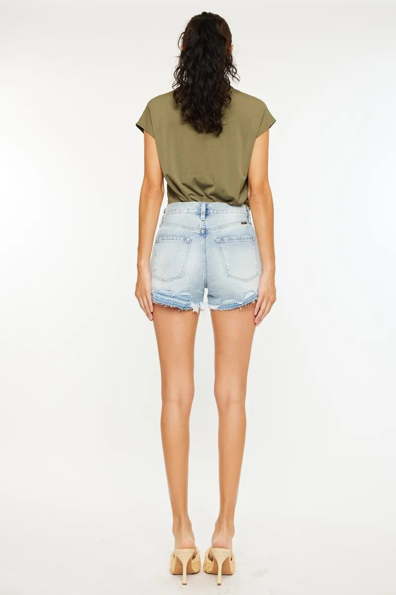 High Waisted Denim Shorts With Raw Hem