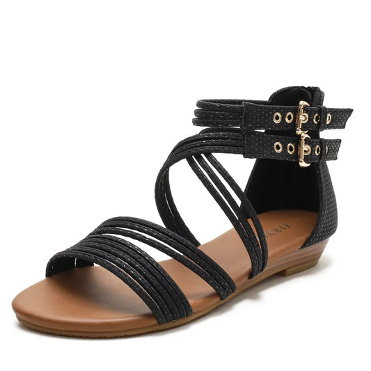 Open Toe Flat Shoes For Ladies Black