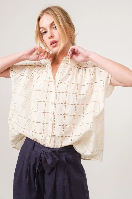 Cotton Eyelet Button-Down Shirt