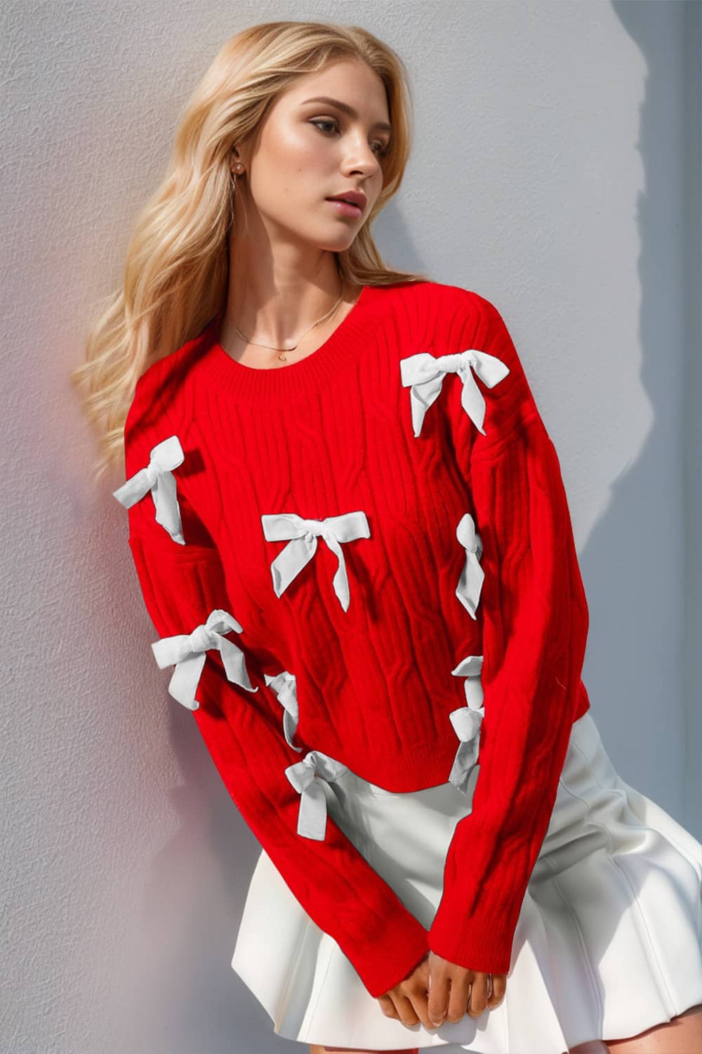 womens sweater with bow Red