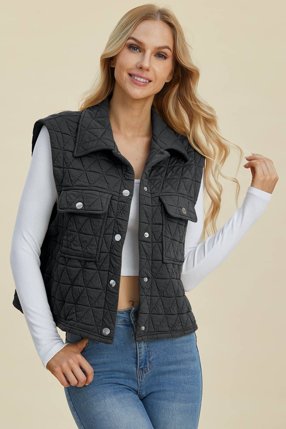 Pocketed Texture Vest Women
