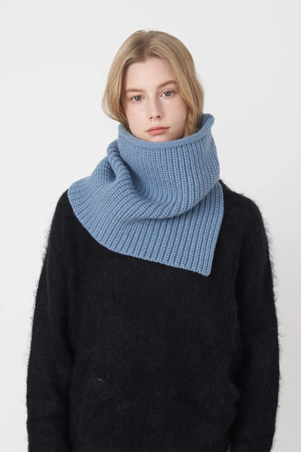 Slit Pullover Knit Scarf Sky Blue One Size