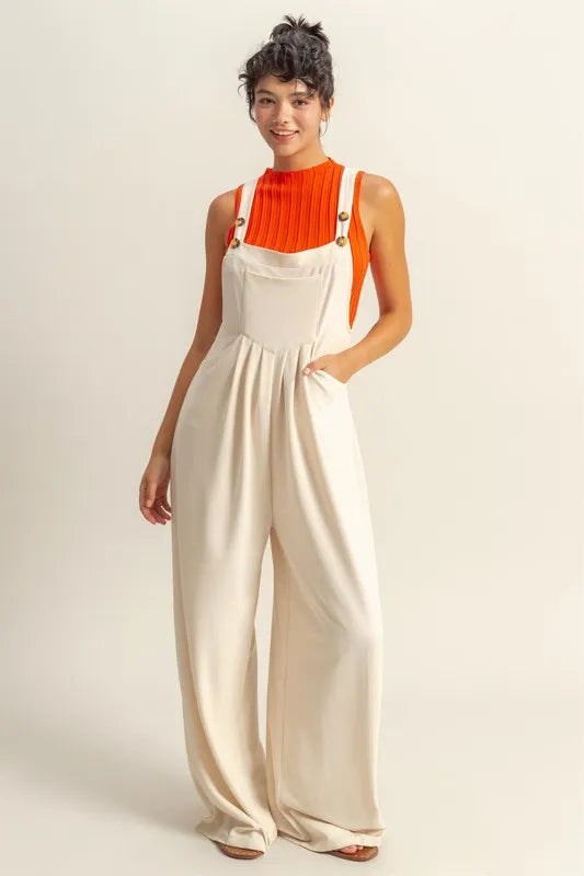 wide leg overalls womens Beige