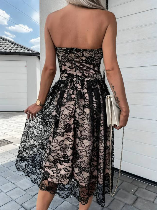 Strapless Lace Midi Dress