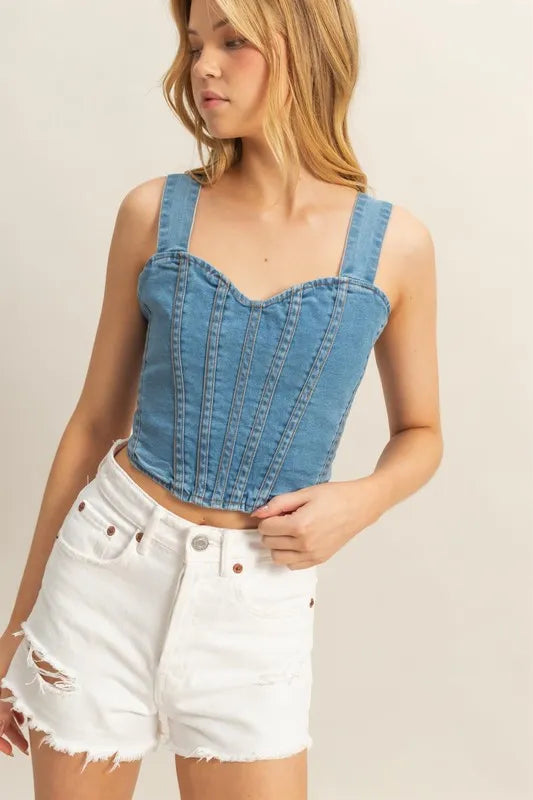 womens denim tank top Blue