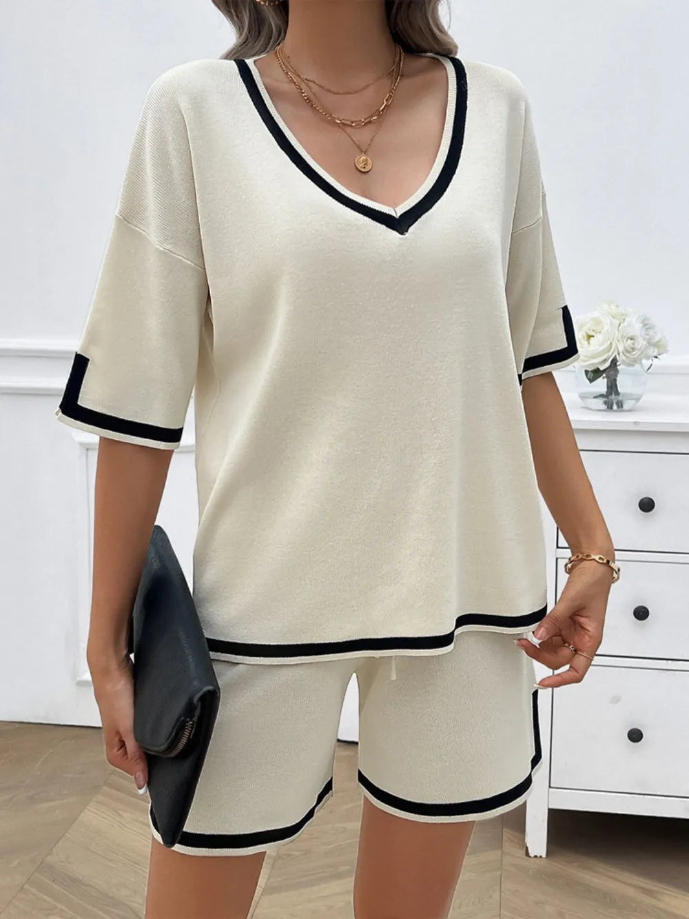 V-Neck Top and Shorts Set