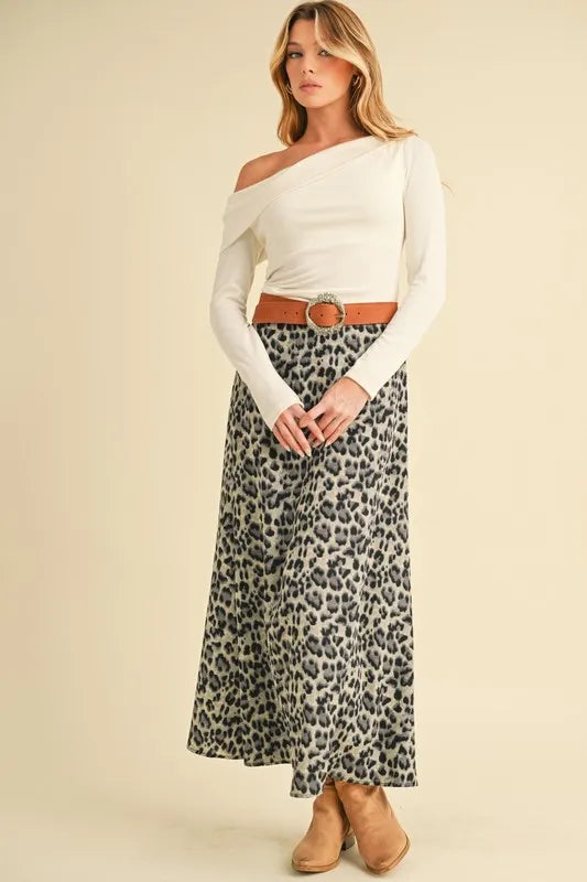 leopard print midi skirt