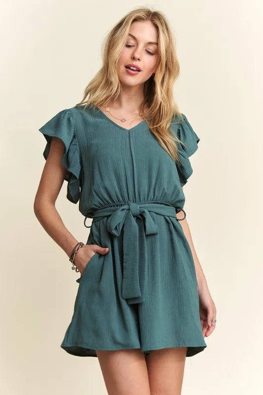 romper with ruffle sleeves Seafoam