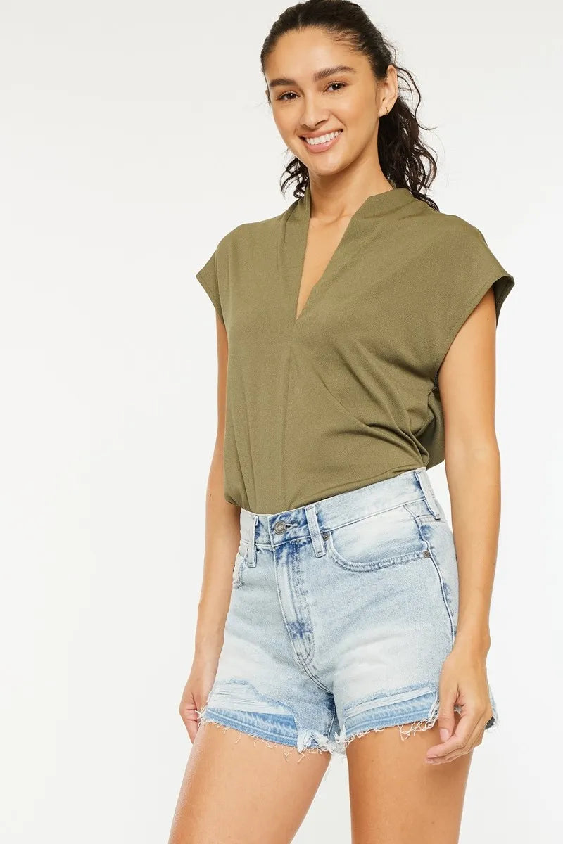 High Waisted Denim Shorts With Raw Hem