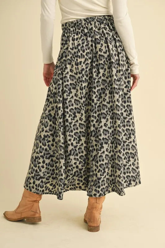 leopard print midi skirt