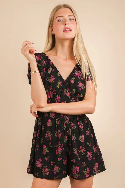 women's floral romper Black