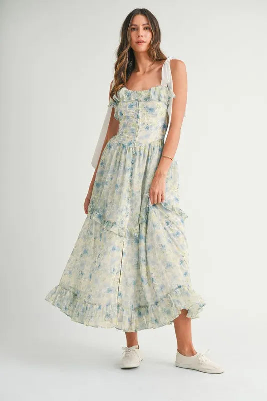floral sleeveless midi dress Blue