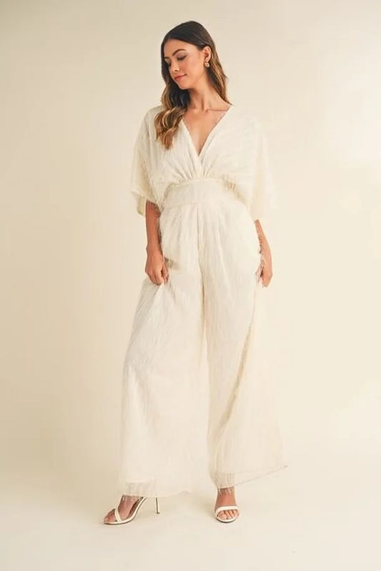 Deep V Neck Wide Leg Jumpsuit