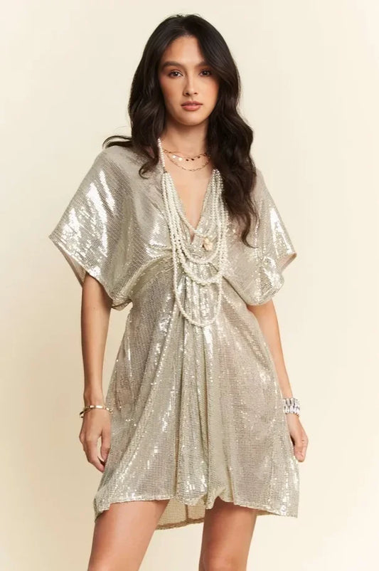 Deep Plunging Neckline Party Dress Light Golden