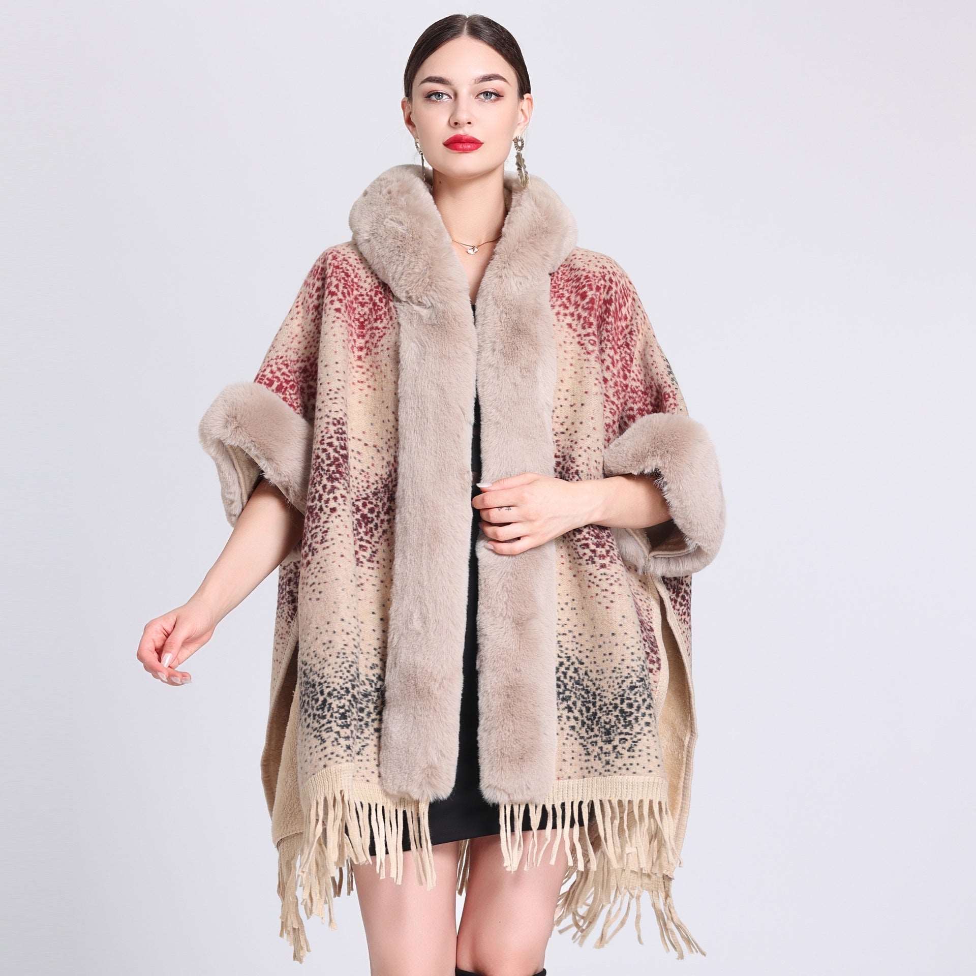cape coat with fur collar style4 Average Size