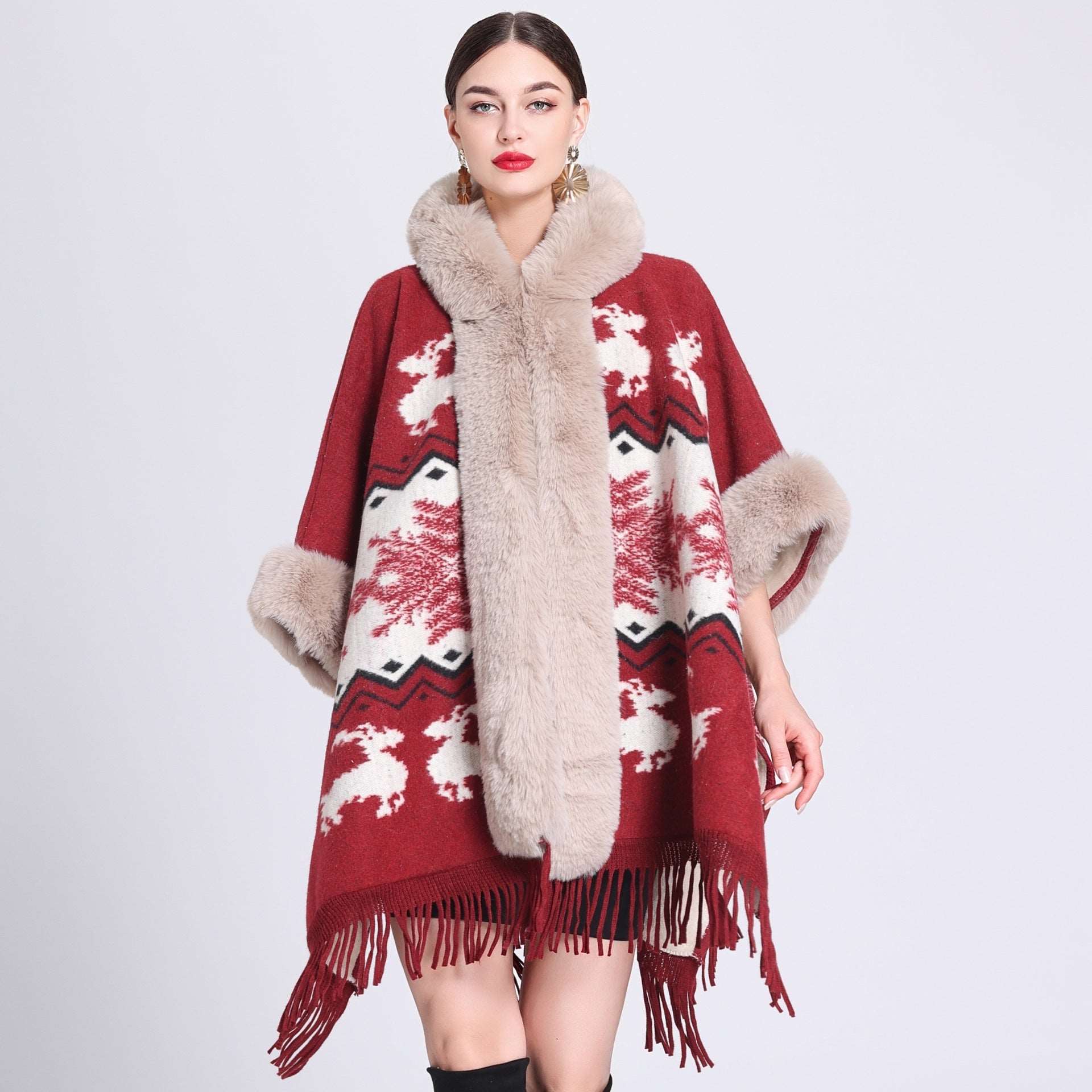 cape coat with fur collar style8 Average Size
