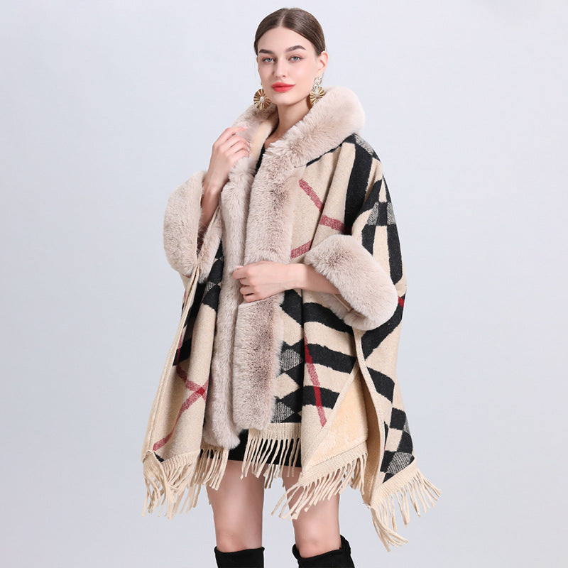 cape coat with fur collar style5 Average Size