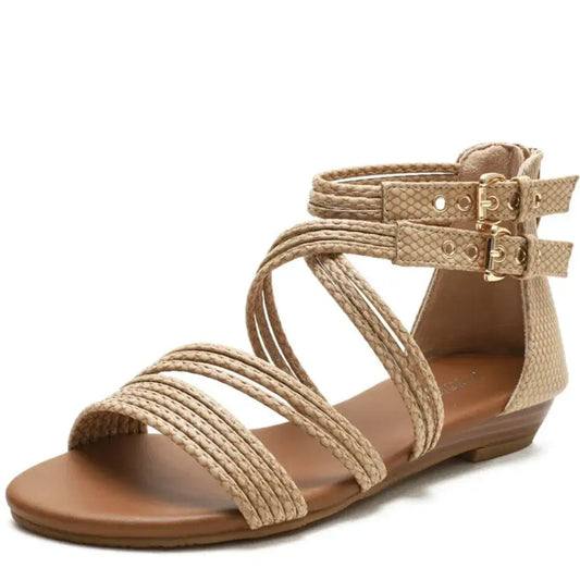 Open Toe Flat Shoes For Ladies Khaki