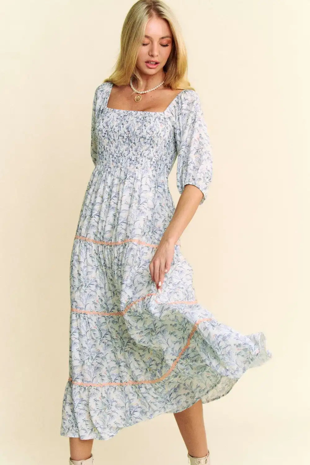 Smocked Bodice Midi Dress