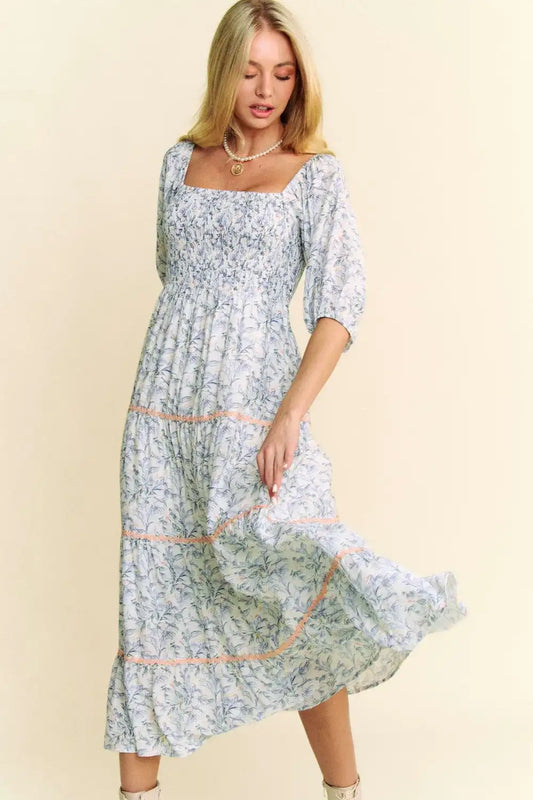 Smocked Bodice Midi Dress