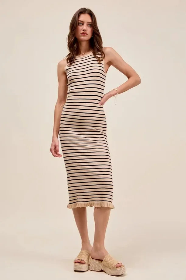 Striped sleeveless midi sweater dress Stripe