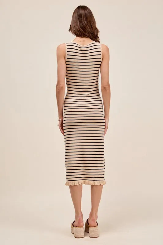 Striped sleeveless midi sweater dress