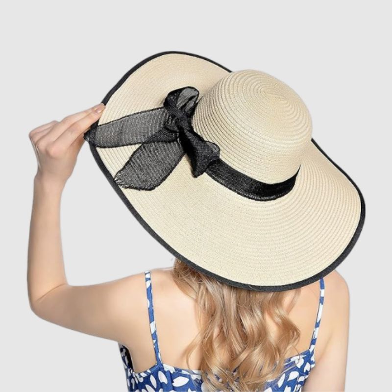 Straw Hat With Black Ribbon