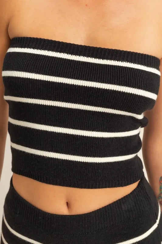 black and white striped tube top