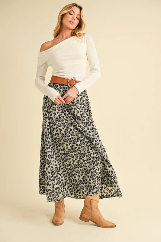 leopard print midi skirt