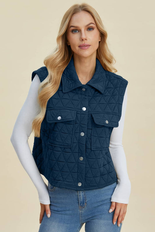 Pocketed Texture Vest Women Peacock Blue
