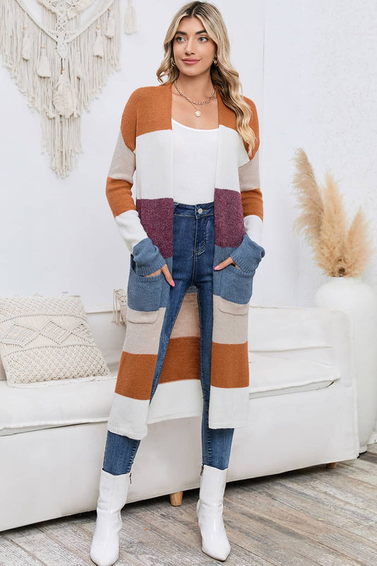 color block long cardigan Multicolor