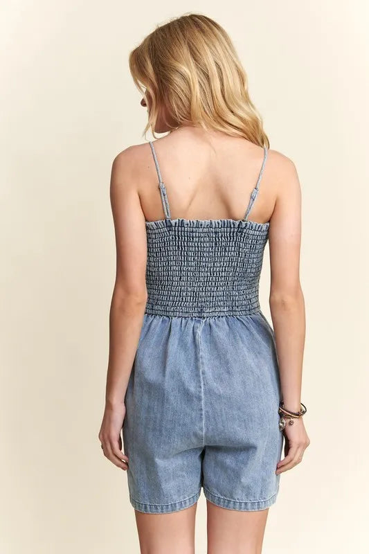 denim spaghetti strap romper