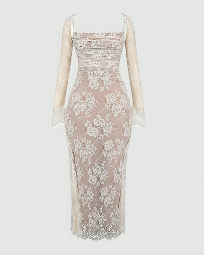 long sleeve lace white dress Long Style