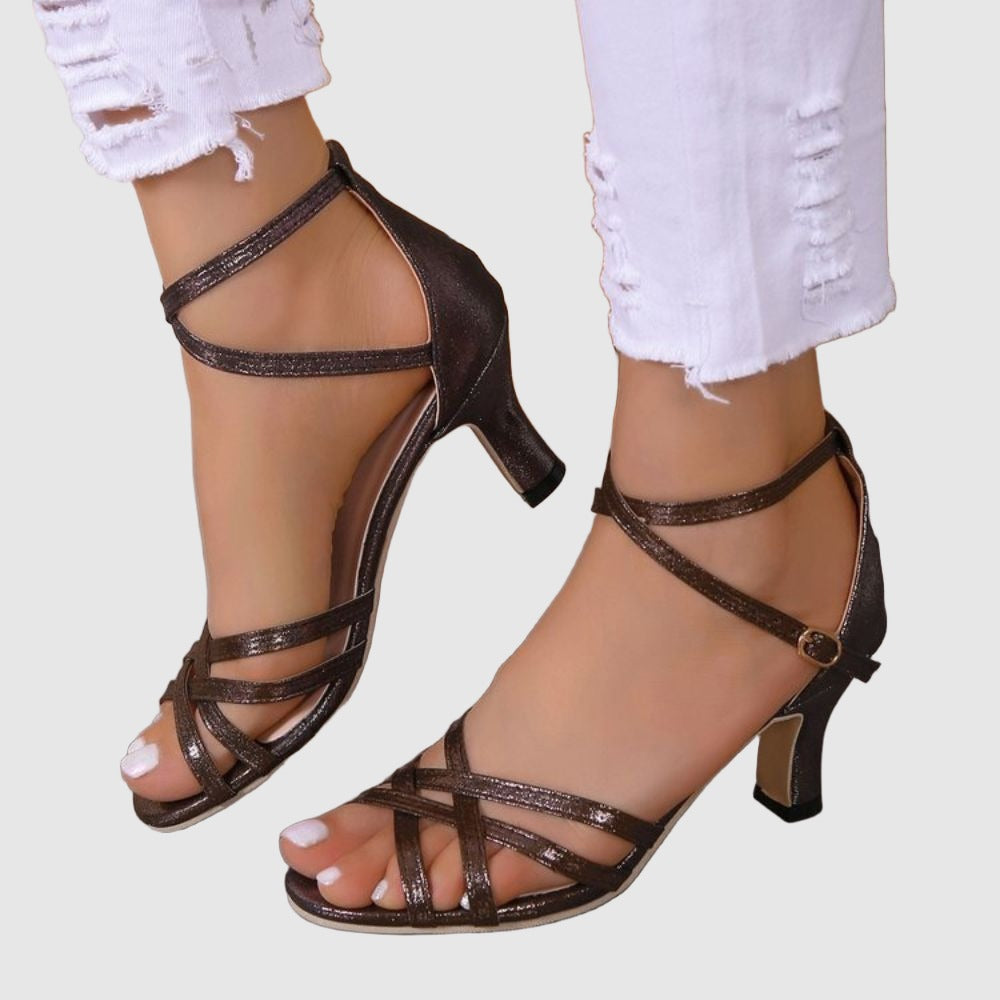 mid heel strappy sandals coffee