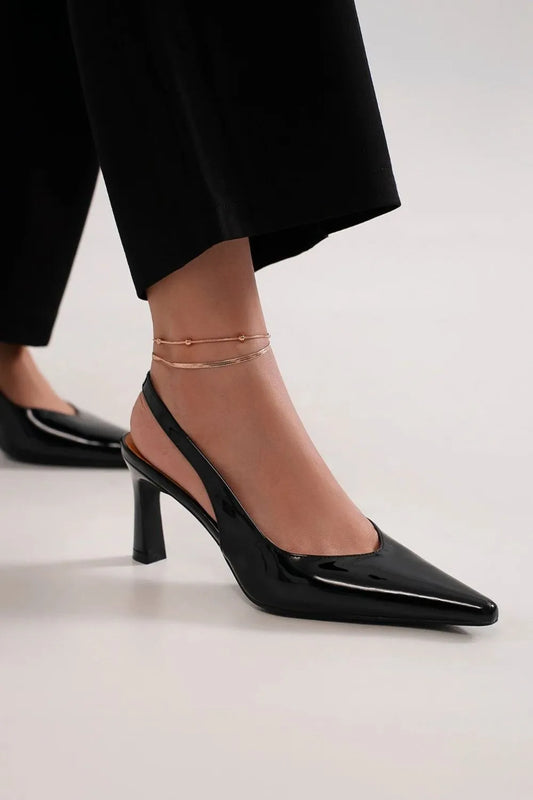 pointed toe kitten heel slingback Black